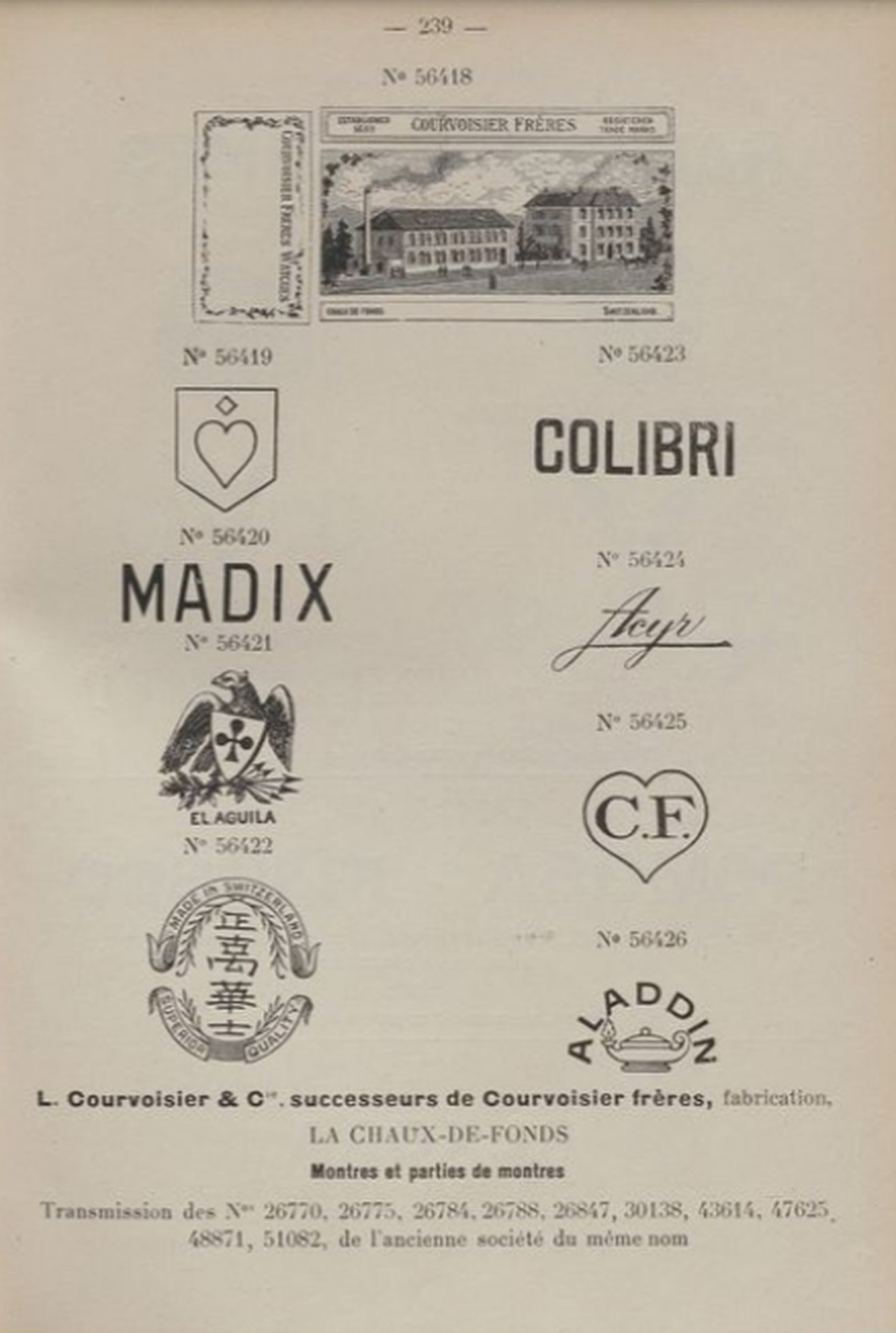 Register page listing nine Courvoisier marks entered on 14 May 1924