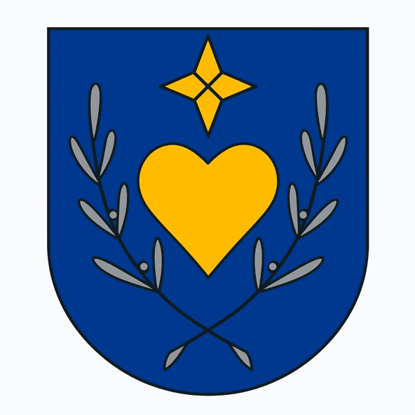 Courvoisier family coat of arms: a gold four-pointed star above a gold heart on blue, between olive branches