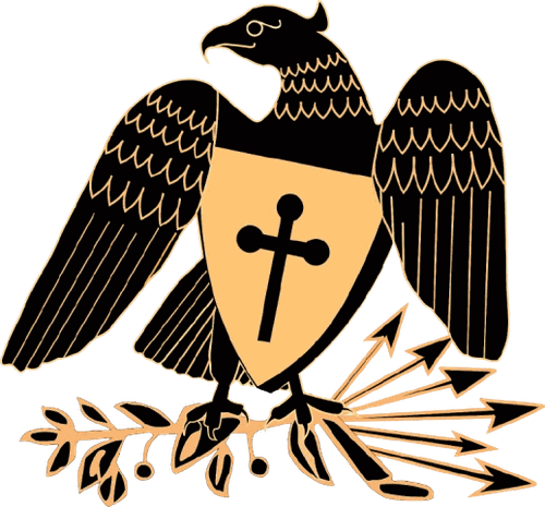 El Aguila mark: an eagle with spread wings holding a shield with a cross