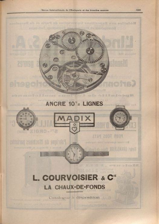 Advertisement: Ancre 10½ lignes, MADIX, L. Courvoisier & Cie, La Chaux-de-Fonds