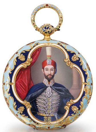 Gold and enamel pocket watch with a painted portrait of Sultan Abdülmecid I