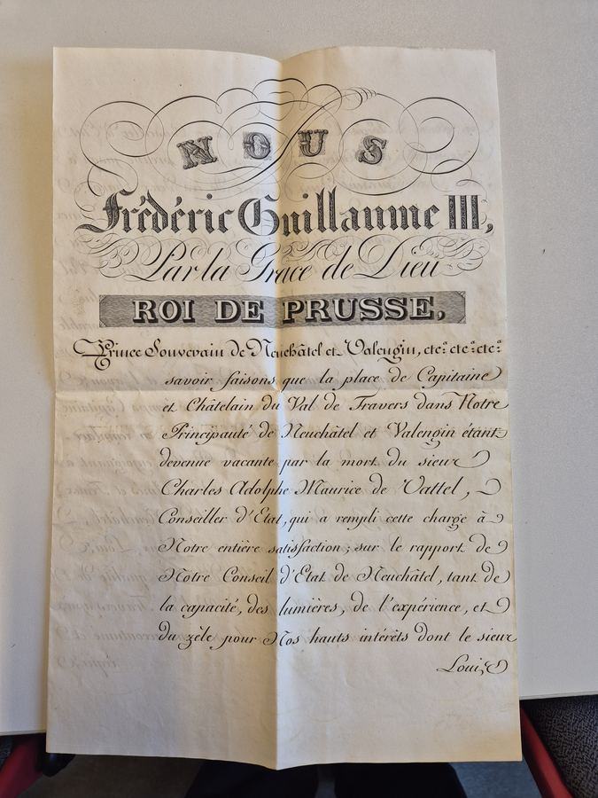 Manuscript letter headed Nous Frédéric Guillaume III, par la grâce de Dieu, Roi de Prusse