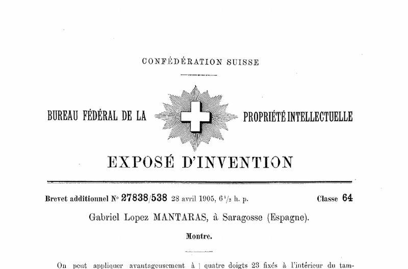 Front page of Swiss patent 27838/538, Gabriel López Mántaras, Saragossa