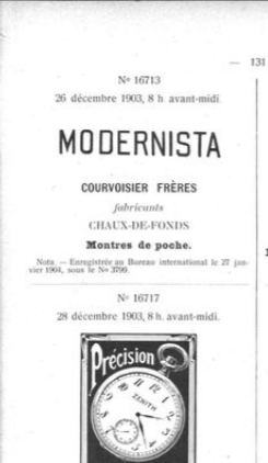 Register entry: N° 16713, 26 décembre 1903, MODERNISTA, Courvoisier Frères