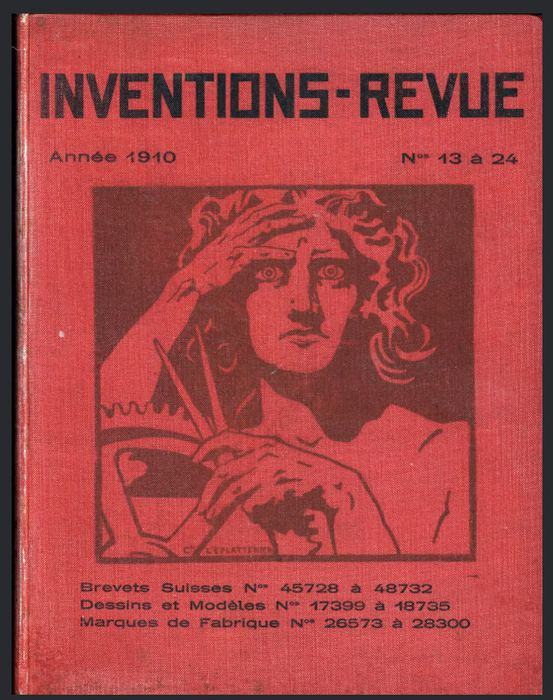 Red cover of Inventions-Revue, année 1910, listing Swiss patents, designs and trade marks