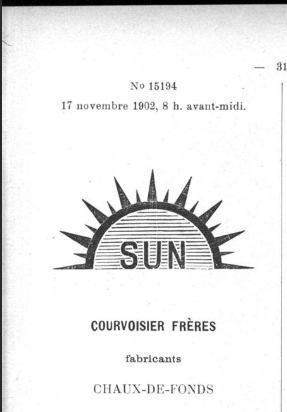 Register entry for the mark SUN, Courvoisier Frères, 1902