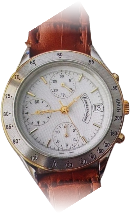 Two-tone chronograph wristwatch of the 1980s with tachymeter bezel, three registers and date, signed Courvoisier